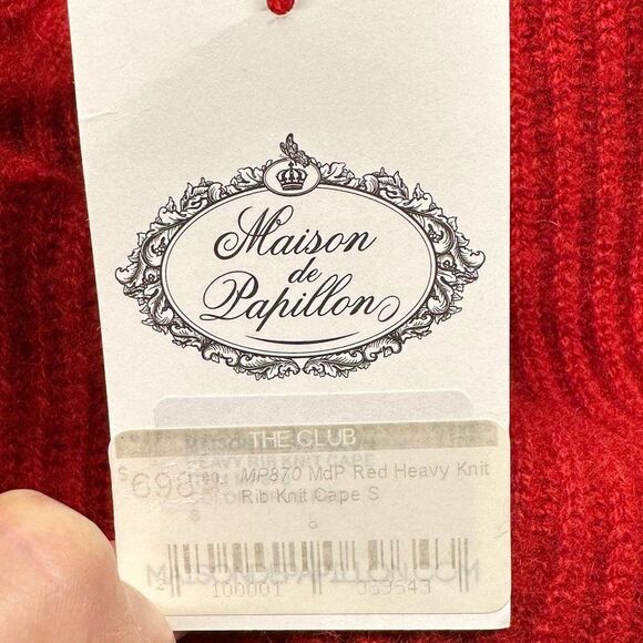 NWT Maison de Papillon Red Pure Cashmere Heavy Knit Rib Knit Cape Womens Size S - Picture 8 of 11